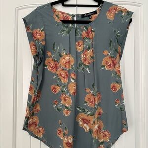 Alice Blue Floral Top - Teal and Orange
